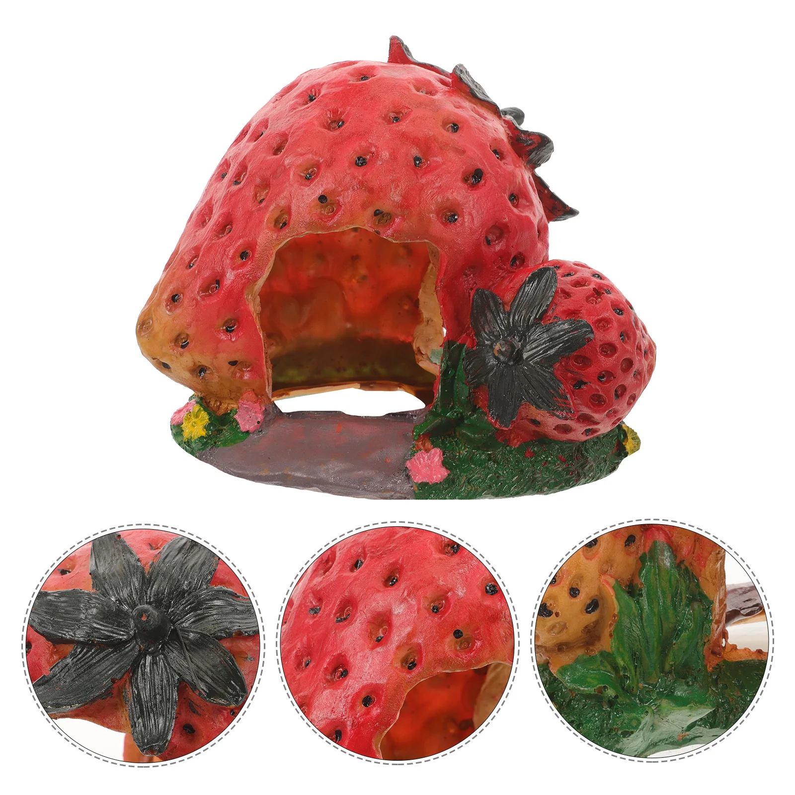 

Strawberry Shaped Turtle Hideout Resin Reptile Cave Basking Platform Turtle Habitat Shelter Reptile Cave Bearded Dragon Hideout