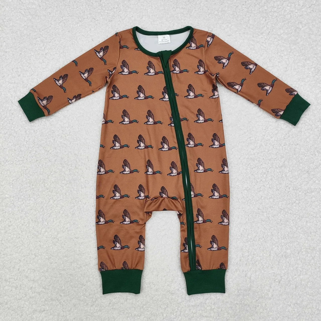 

Wholesale Toddler Newborn Brown Coverall Bodysuit Children Baby Boy Long Sleeves Infant Romper Kids Green Zipper Ducks Clothes
