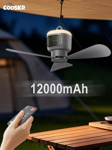 12000mAh Portable Ceiling Fans Outdoor Camping Fan Tent Air Circulator Cooler Rechargeable Electric Fan Remote Control LED Light