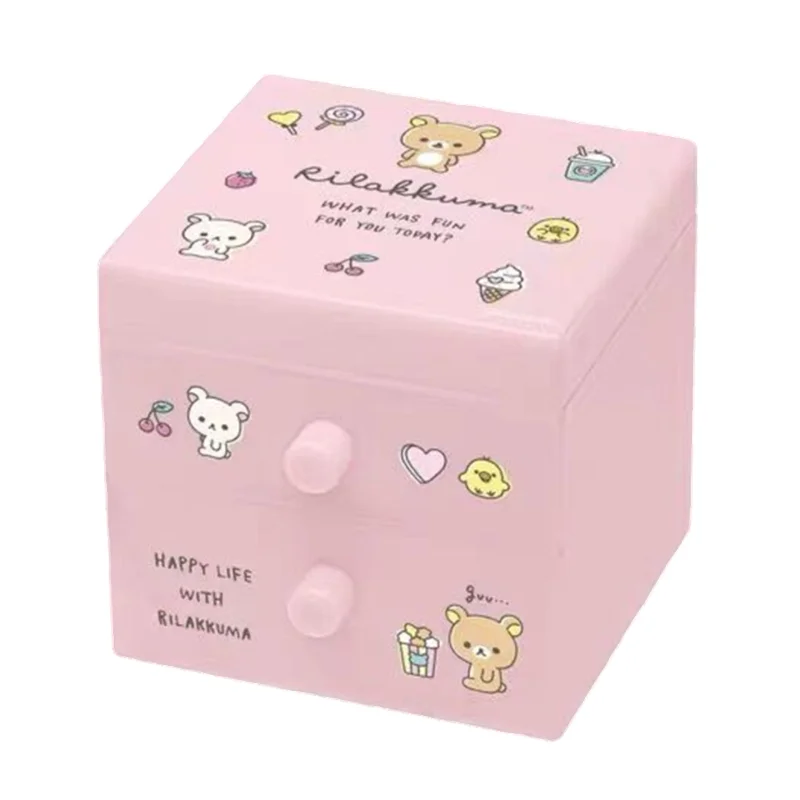 Cute Rilakkuma Desktop Storage Box Cartoon Anime Kawaii Small Drawer Makeup Box Pink Hair Accessories Ornaments Organizer Box