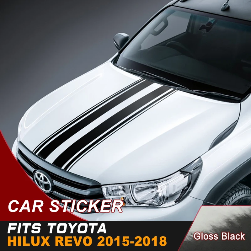 

Car decals cool hood off road racing stripe styling graphic vinyl car sticker for toyota hilux revo 2015 to 2023