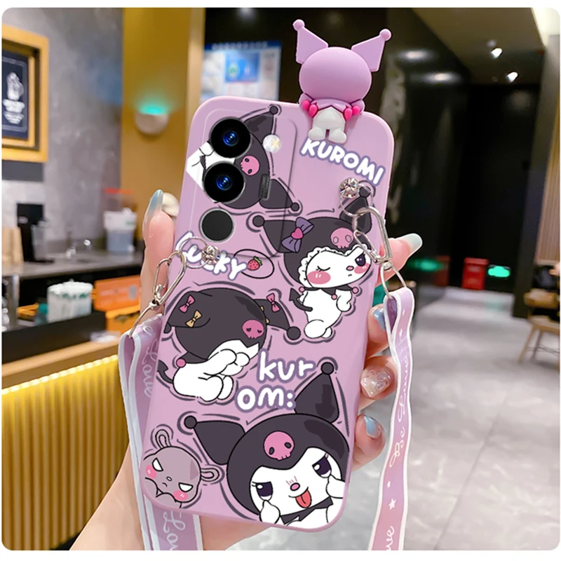 Cartoon 3D Kuromi Pink Melody Lanyard Case For OPPO Reno 10 Pro 5G 7 8 6 5 Lite 8T Find X3 X6 X3 Pro X5 Lite Tpu phone Cover