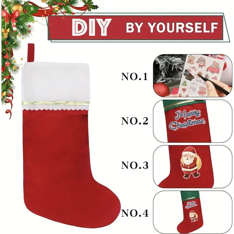 

6/12pcs Plush Red&White Christmas Socks Gift Packing Classic Stocking Christmas Party Festival Large Capacity Personalized Bag