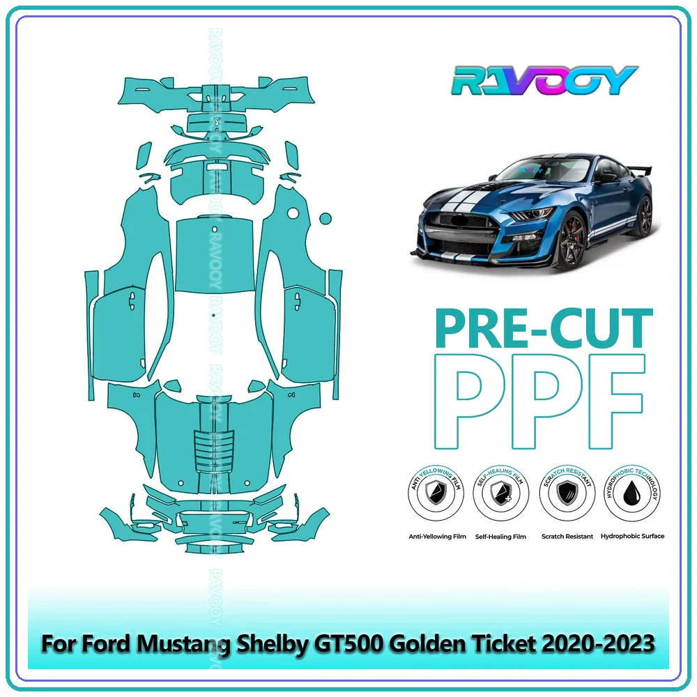 RAVOOY Custom-Fit Precut TPU PPF Full Vehicle Clear Bra Stone Guard EU UK For Ford Mustang Shelby GT500 Golden Ticket 2020-2023