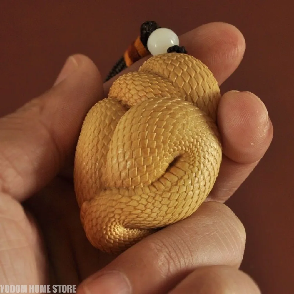 1PC Small Figurines Hand Carved Wood Carving Snake Statue Car Hanging Home Decoration Ornaments Pendant Key Chain Party Favor