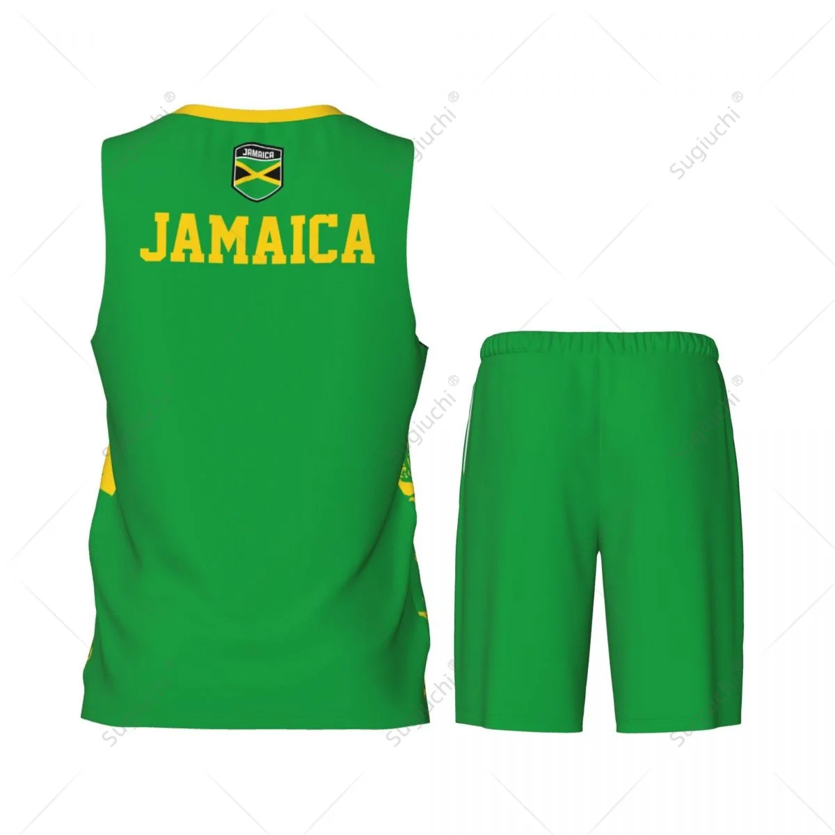 Team-up Jamaica Flag Grain Men Basketball Jersey Set Shirt & Pants Sleeveless Custom Name Nunber Exclusive