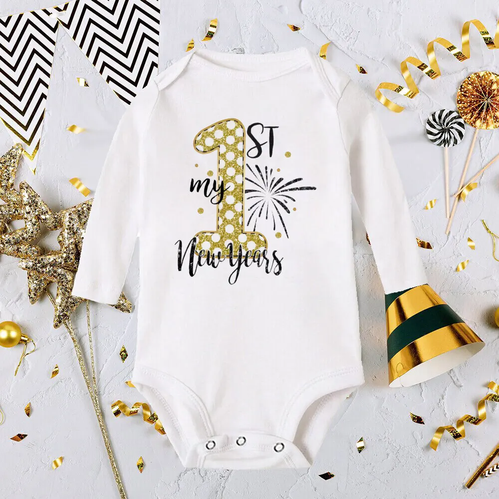 My 1st New Year Printed Baby Bodysuit Infant Romper New Year Toddler Long Sleeve Jumpsuit Boys Girls Clothes Newbron Shower Gfit