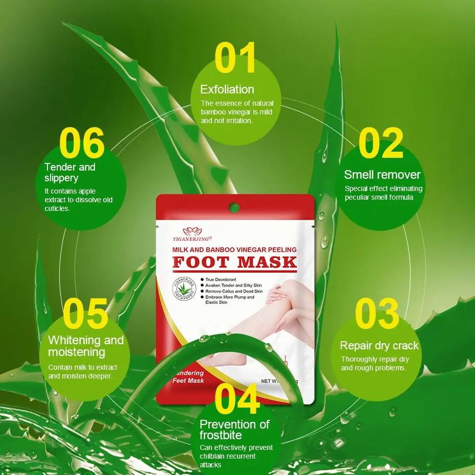 2 pairs Yiganerjing Aloe Peeling Foot Mask Exfoliating Foot Care Moisturizing Patch Off for Foot Dry Dead Skin for Women and Men