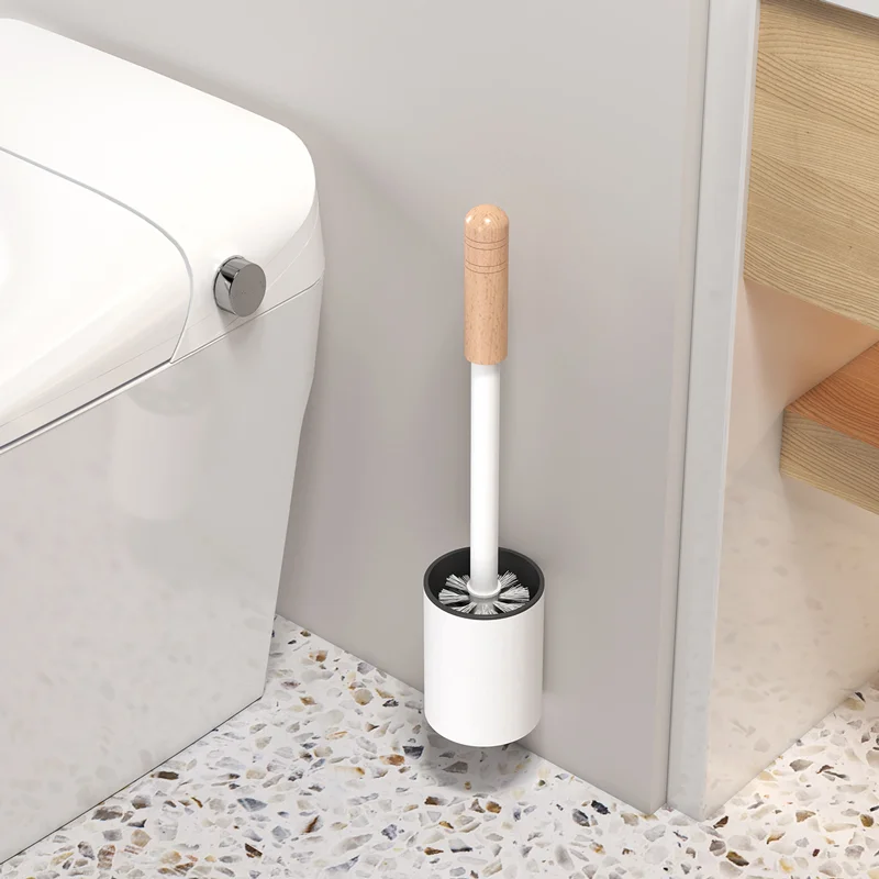 Self adhesive toilet brush wall type household toilet toilet rack brush non perforated toilet brush wooden handle brush set