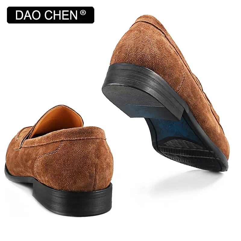 LUXURY MEN LOAFERS SHOES BROWN BLACK SLIP ON ELEGANT MEN\'S CASUAL LEATHER SHOES WEDDING OFFICE BANQUET SUEDE men shoes