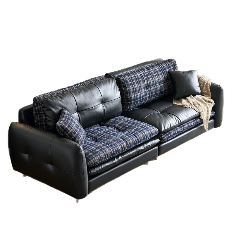 French antique style, leather sofa, small apartment living room, two-sided switching fabric sofa