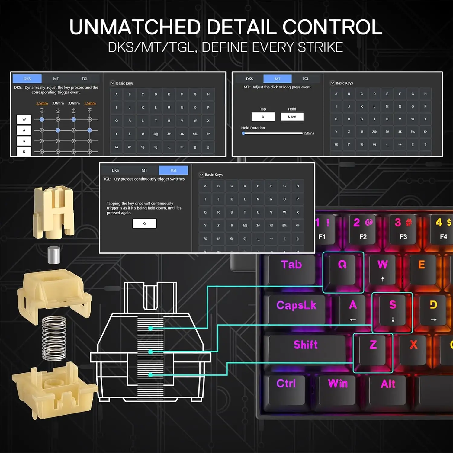 لوحة مفاتيح الألعاب Redragon K617 HE Rapid Trigger، 60% 61 مفتاحًا لوحة مفاتيح ميكانيكية سلكية، مفتاح مغناطيسي مخصص لتأثير القاعة