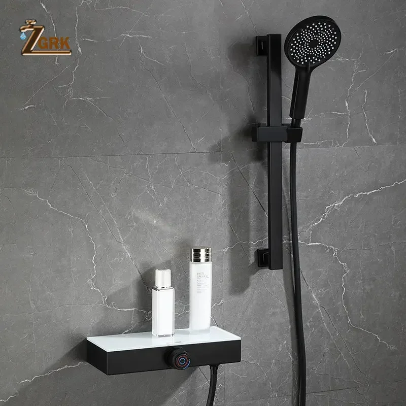 Bathroom Shower Faucet Set Hot and Cold Water Shower System Black and White Tempered Glass Shelf Shower Set Household