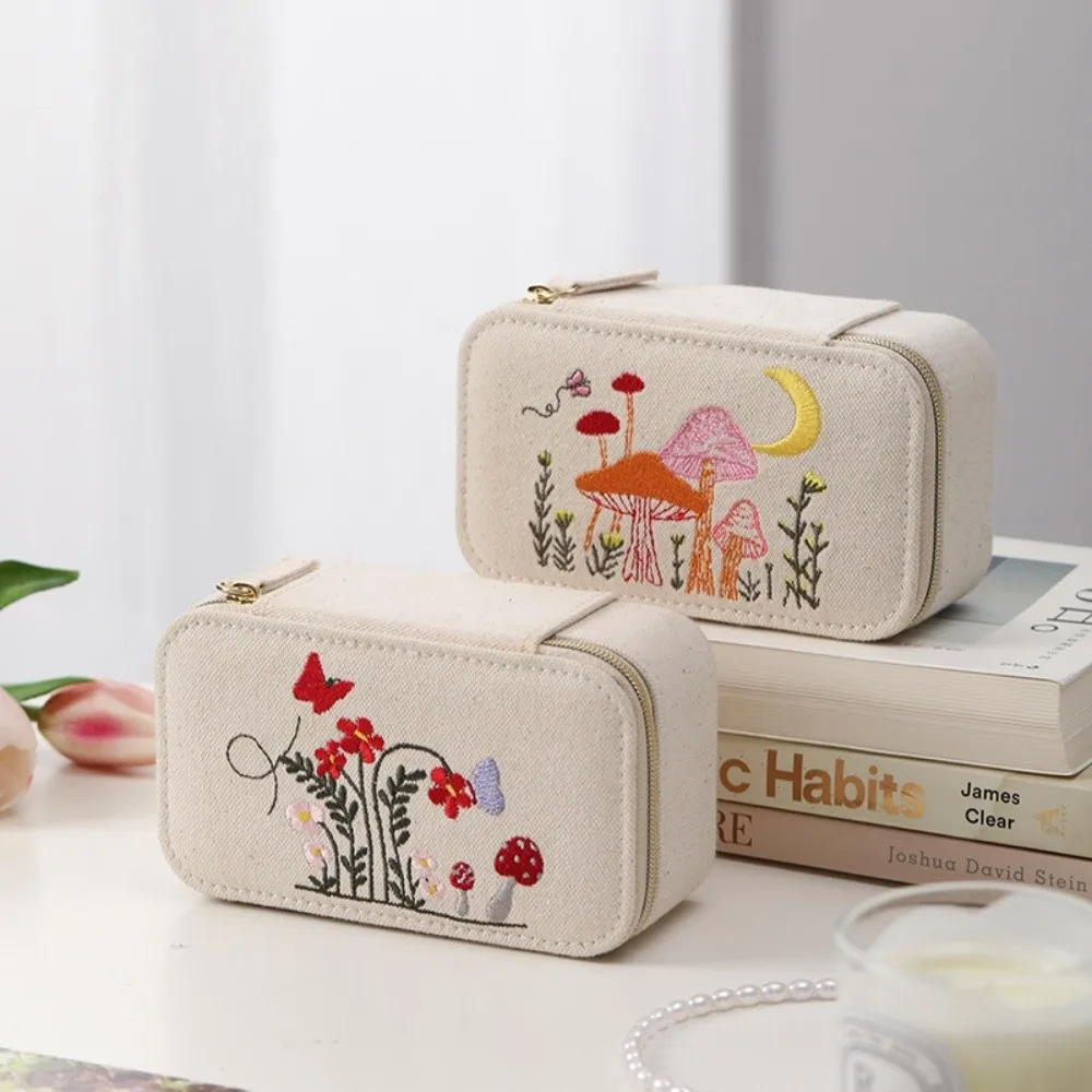 

Embroidered Jewelry Storage Box Portable Organizer Earrings Necklace Ring Jewelry Box Frog Zipper Jewelry Display Case Travel