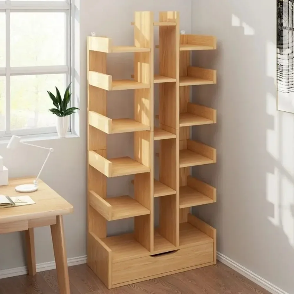 Living Room Bookshelf Multi-Level Floor Standing Storage Rack Office Display Cabinet Bookcase With Drawers Study Books Storage