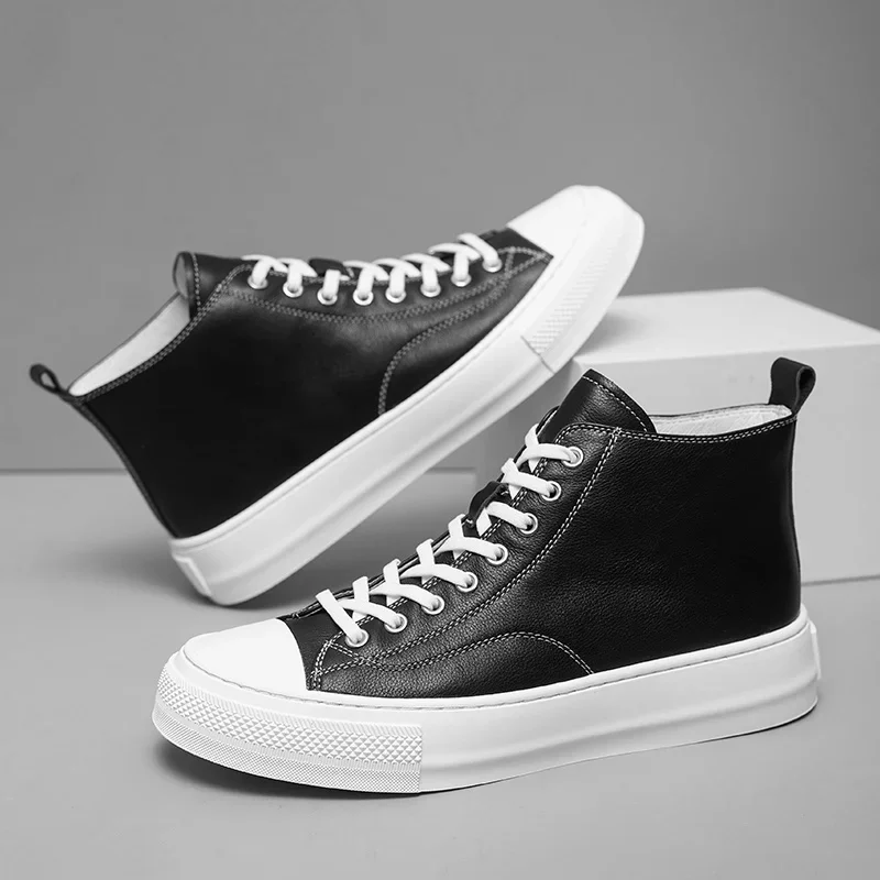 

Genuine leather men's board shoes Trendy and comfortable styles Daily work or fashion party Outdoor street casual shoes White