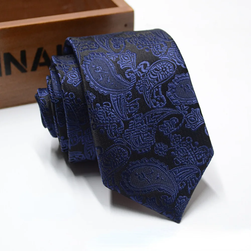 Korean Men\'s 6CM Polyester Paisley Necktie Narrow Skinny Striped Neck Ties Fashion Formal Wedding Cravat Suit Shirt Corbatas