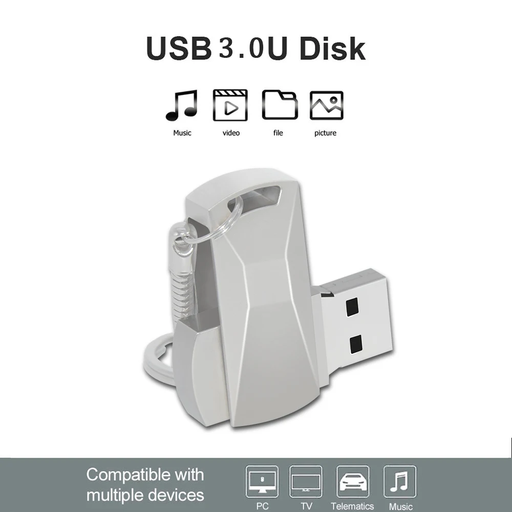 Roestvrij Staal Usb 3.0 Usb Flash Drive 128Gb Rotatie Pen Drive 16Gb 32Gb 64Gb Pendrive Usb Memory Stick Met Sleutelhanger