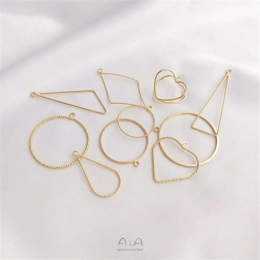 14K Gold Color With hanging geometric frame pendant round water drop triangle heart shape DIY hand earrings pendant accessories