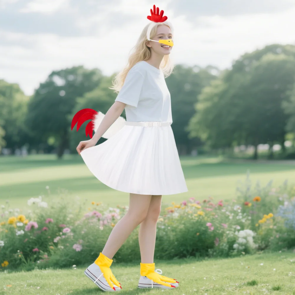 

Повязка на голову с пасхальным цыпленком и комплект с ушками животных на Хэллоуин, заколка для волос с белой курицей для вечеринки, милый детский костюм животного