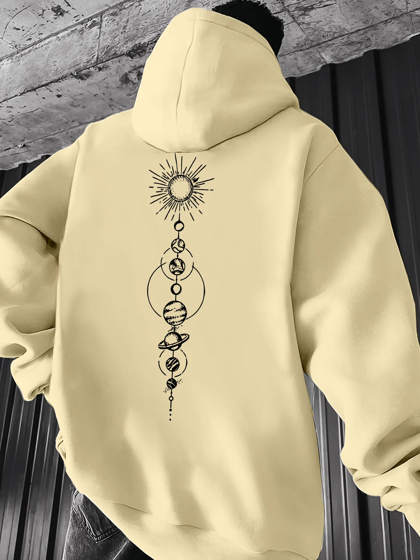 Unisex Pullover Hoodie,Back Solar System Planet Sun Line‑Art Print,Drawstring Kangaroo PocketCasual Sweatshirt for Autumn Winter