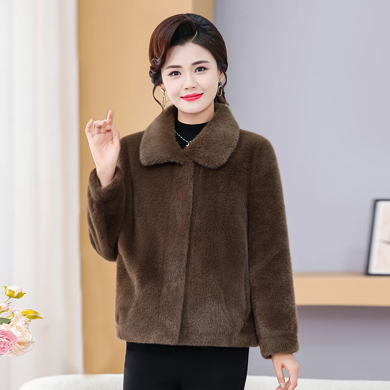 Damska kurtka z futra norek, zimowa, dla kobiet w średnim i starszym wieku, płaszcz z futra dla mam, gruba odzież wierzchnia, kurtka z futra norek, krótkie topy damskie.