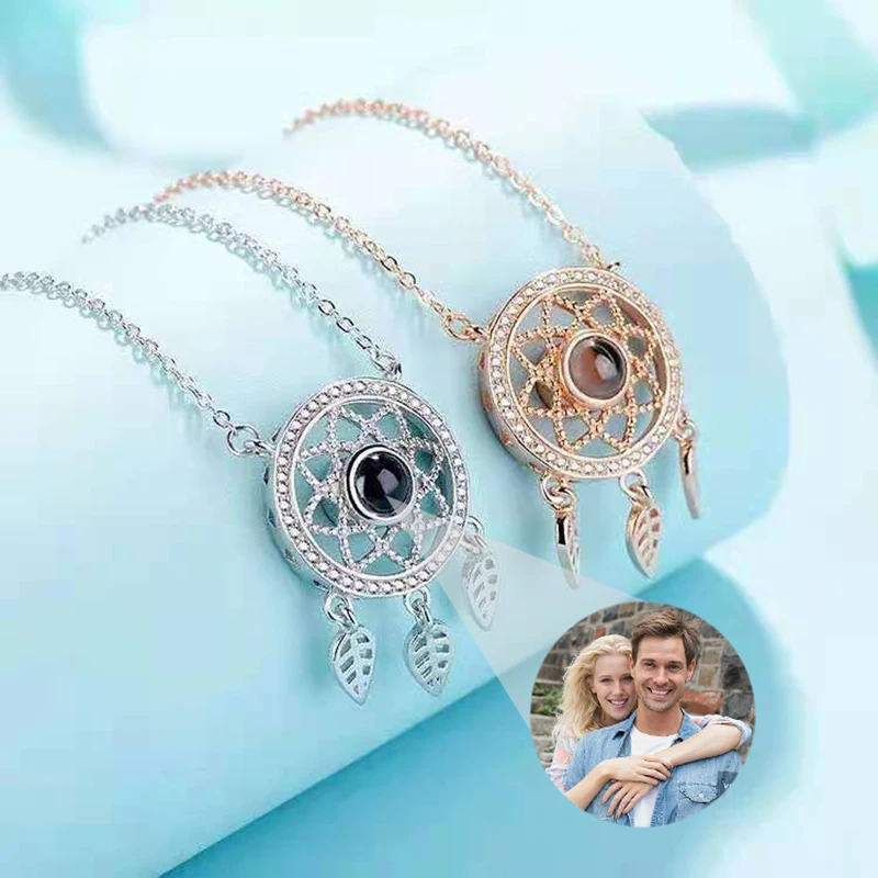 

Personalised Dreamcatcher Picture Necklace Silver Dream Catcher Pendant Custom Photo Projection Pendant for Women Girls Gift