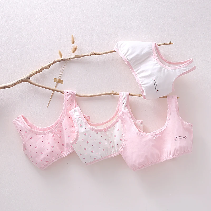 1pcs Teen Girl Bra Kids Cotton Breathable Underwear Size 130-160 Strawberry Prints Growing Girl Bras