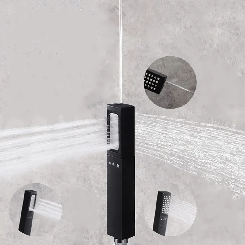 3 في 1 رأس دش كهربائي للحمام أسود 3 أوضاع رذاذ ماء قابل للتعديل لملحقات فلتر رأس الدش المطري للحمام #2