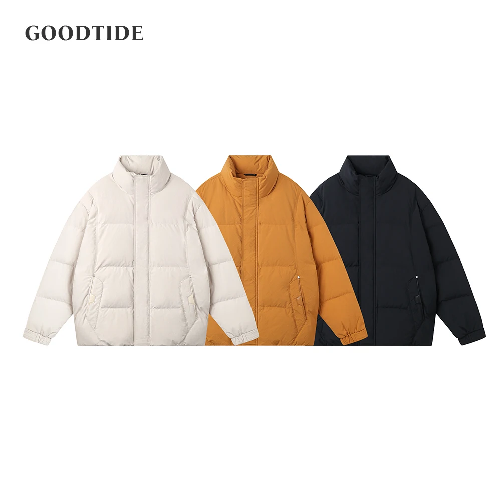 

Men's 90% White Duck Down Stand Collar Puffer Jacket - 2025 Winter New Solid Color Loose Windproof Warm Outerwear