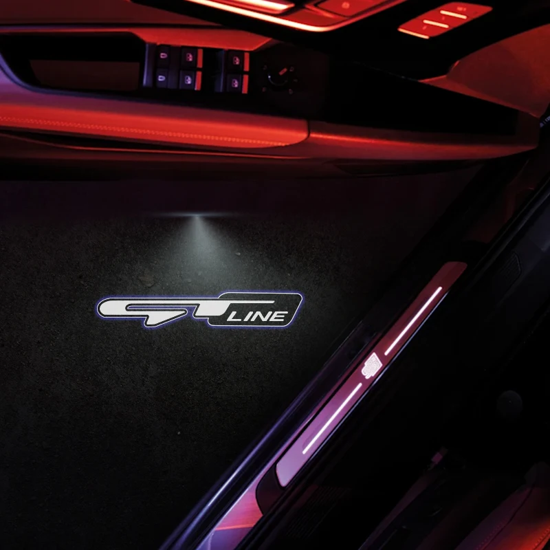 Gt-line-Luz LED con emblema para puerta de coche, proyector inalámbrico para Ceed Picanto K5 Stonic Optima Sportage Stinger, 2 piezas