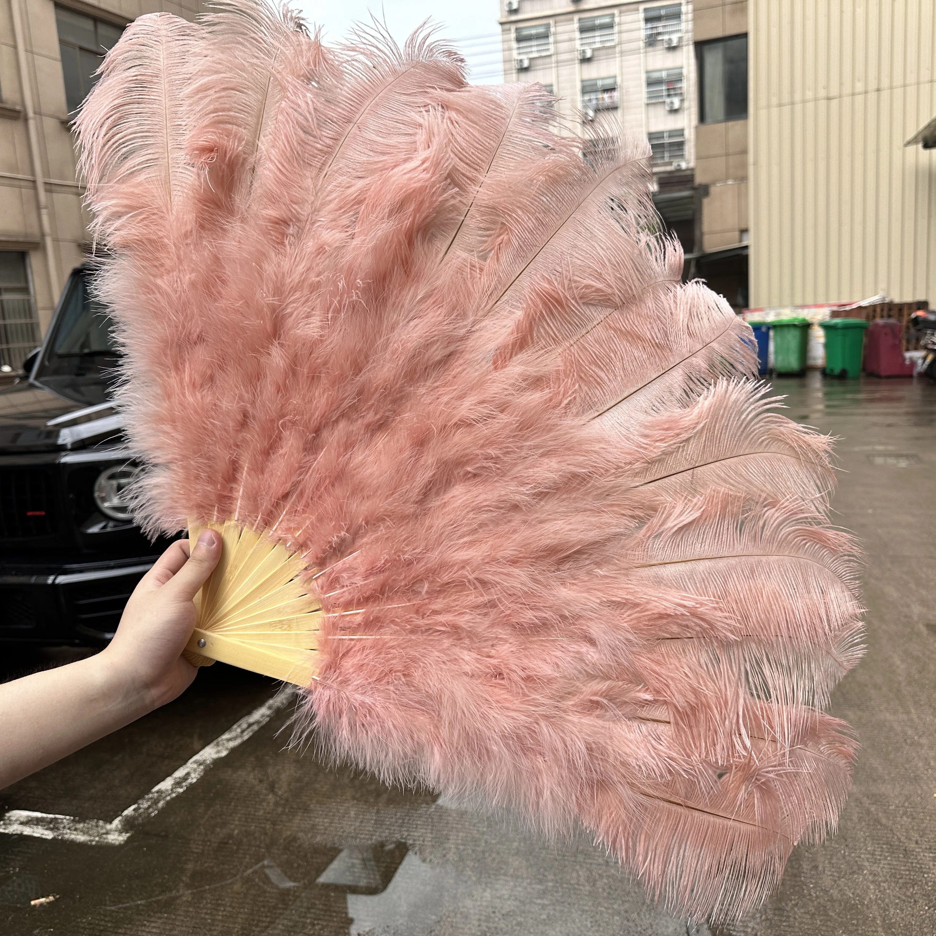 Exquisite Feather Hand Fan 13 Bone 100/130CM Ostrich Feather Fan for Weddings Parties Carnival Stage Performance Prop Home Decor