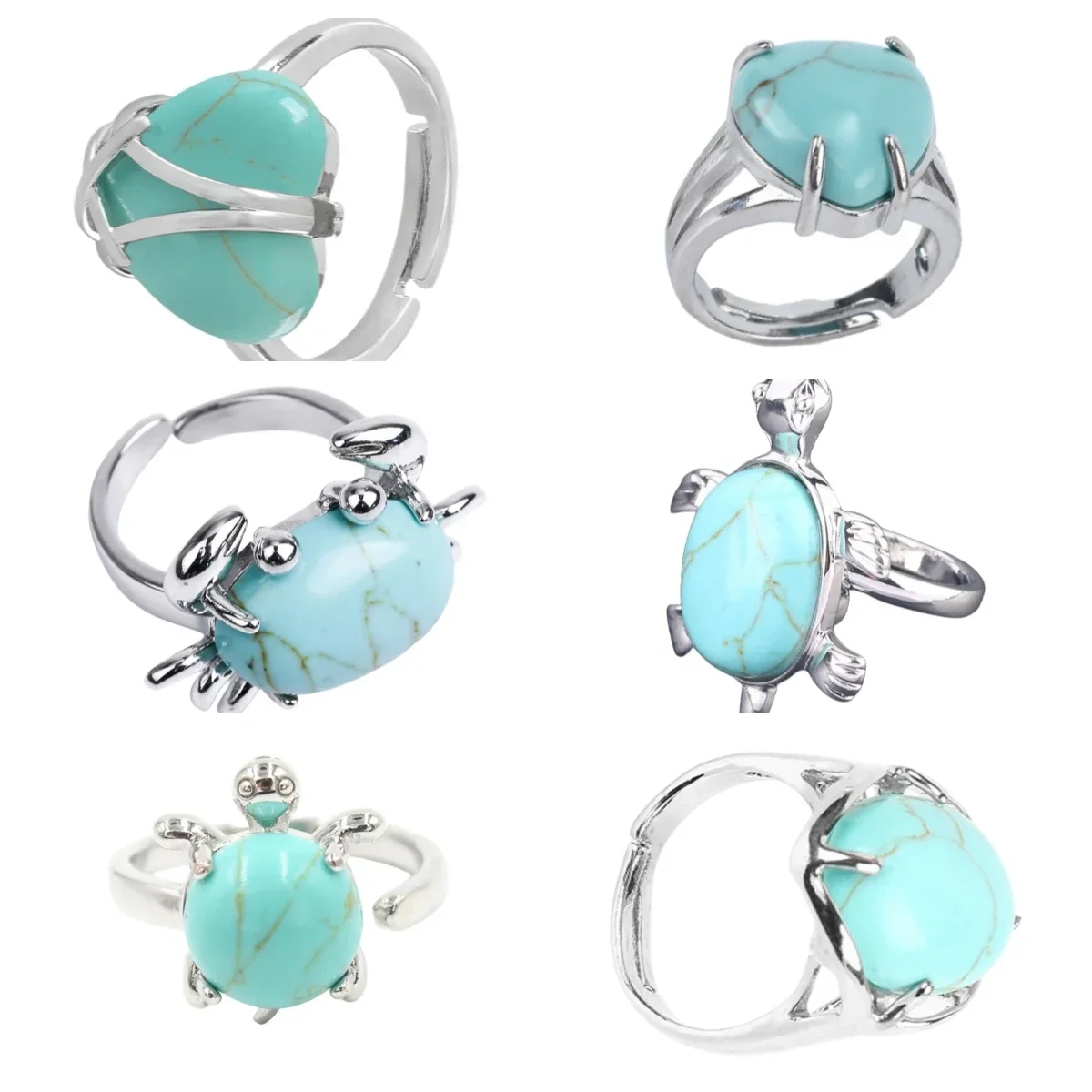 Wholesale Turquoise Collection Rings with Diverse Styles Owls Turtles Oval Hexagonal Columns Water Droplets Openings Gifts