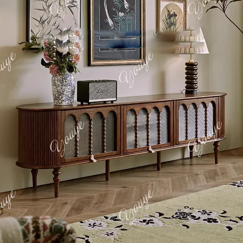 B XM French Retro TV Stand Modern Solid Wood TV Cabinet Antique Advanced Sense Storage Cabinet Armoire Avec Tv Household Furnitu