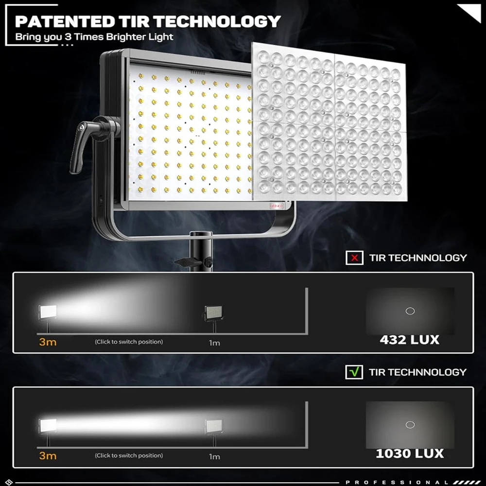 مصباح فيديو LED IFOOTAGE RGBW، مصباح لوحة LED مع دعامة U، 7200 Lux@1m/2700K-6500K/CRI 96/TLCI 99, 80W إخراج مستمر