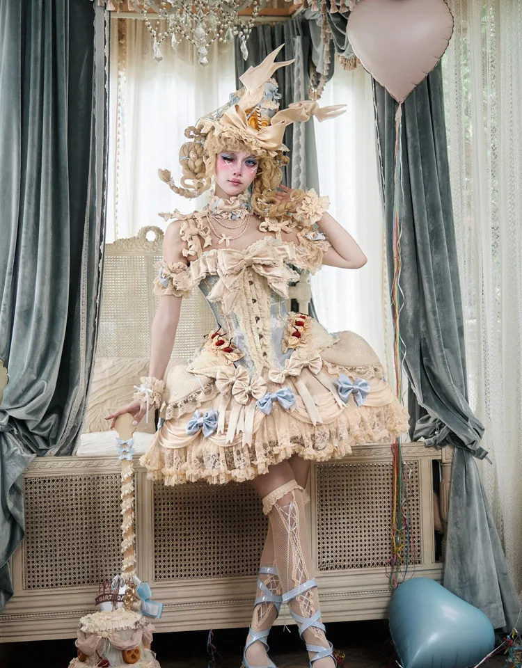 Blood Supply Original France Rococo Bowknot Slim Fishbone Cake Corset Lolita Cute Heavy Made Spagetti Bow Tie Summer Top Camis
