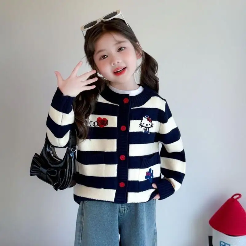 سانريو فتاة محبوك سترة مرحبا كيتي Kawaii أنيمي أزياء الشتاء طالب عارضة المتسكعون ملابس الأطفال هدية الكريسماس