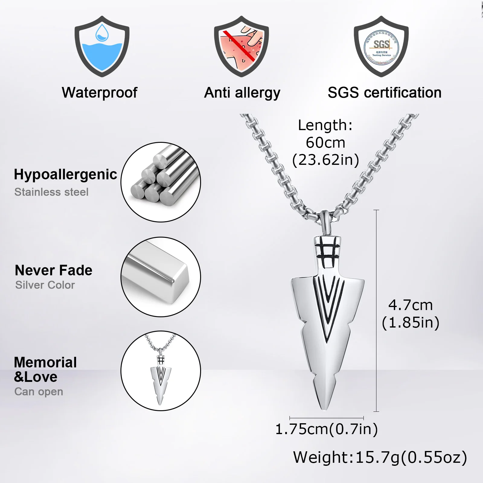 Vnox Herren Edelstahl Anhänger Halskette, Dog Tag Pfeil Gitarre Gedrehter Stab Kastenkette, Punk Herrenschmuck Geschenk für Männer Alltagskleidung – Detail 5