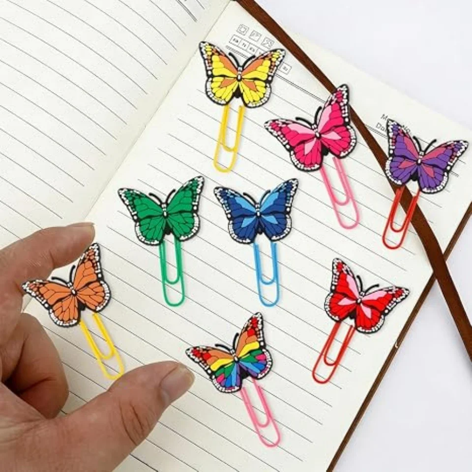 6Pcs Cute Butterfly Paper Clips Creative Cartoon Bookmarks Lovely Animal Binder Clips Document Clamps for Office Birthday