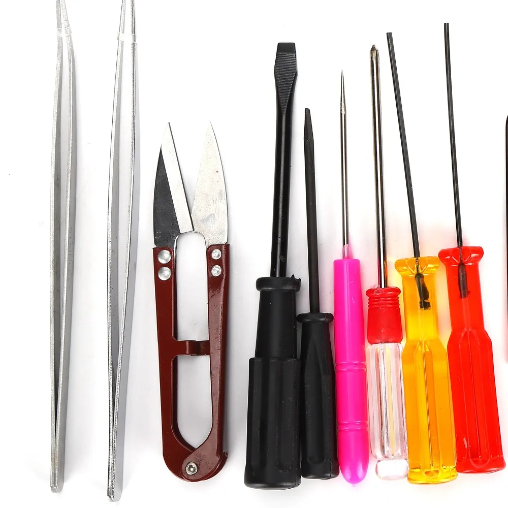 14pcs Straight Tweezers Overlock Machine Tool Hex Wrench Cross Screwdriver Serger Service Kit Yarn Scissors Curved Tweezers