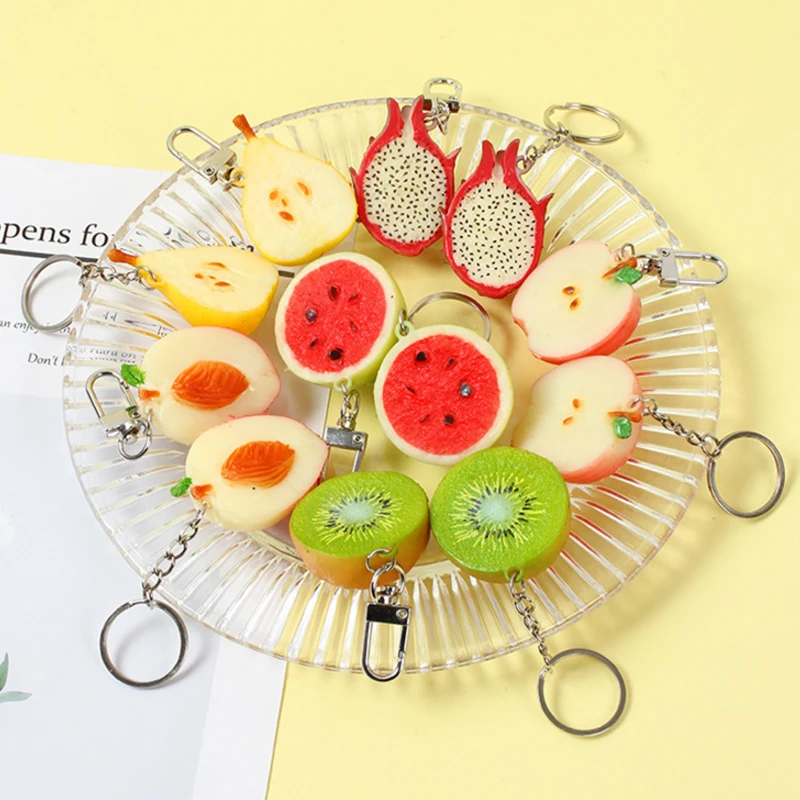 Creative Simulation Pear Peach Watermelon Pitaya Kiwifruit Keychain Cute Fruit Keychain Pendant Backpack Decoration Gifts