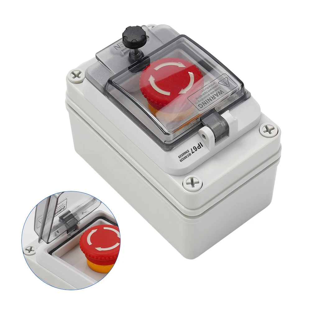 Emergencys Stop Control Box Outdoors Button Switch Cassette Tape Protect Shield Waterproof Urgent Stop Button Control Box Ip67