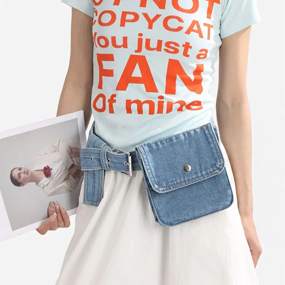 

Fashion Multifunctional Denim Belt Waist Bag Korean Style Portable Denim Crossbody Bag Pouch Lightweight Breast Bag Outdoor