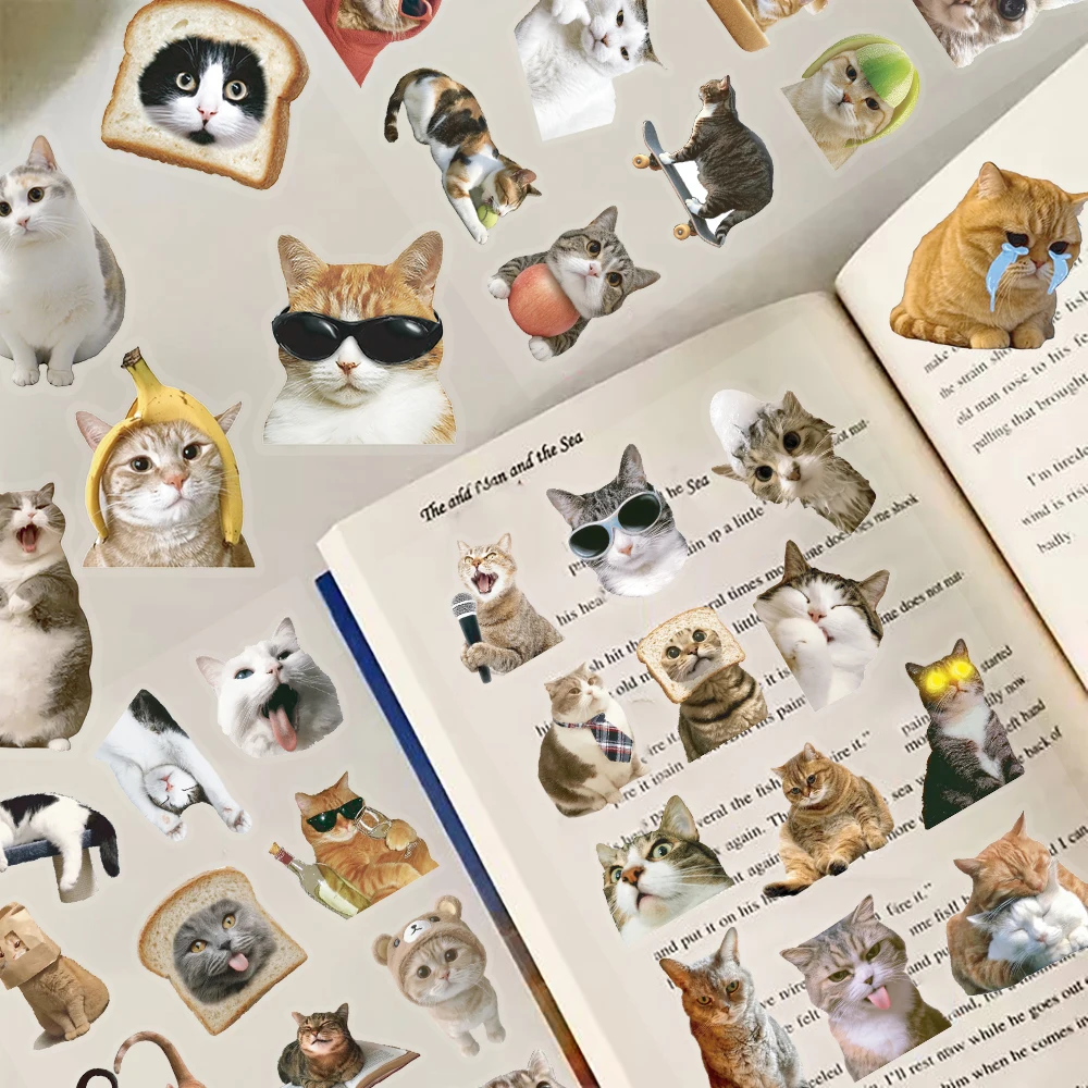 8PCS Funny Cat Collage Sticker Harajuku Streetwear Laptop Motorcycle Nostalgia Cartoon Coffee Living Room Modern Wall Decor﻿