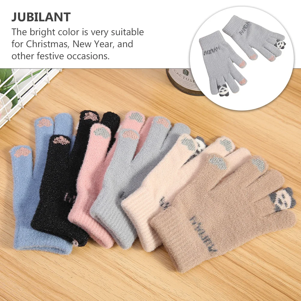 

1 Pair Screen Gloves For Women Winter Knit Gloves Soft Elastic Thermal Hand Warmers Compatible With Smartphones