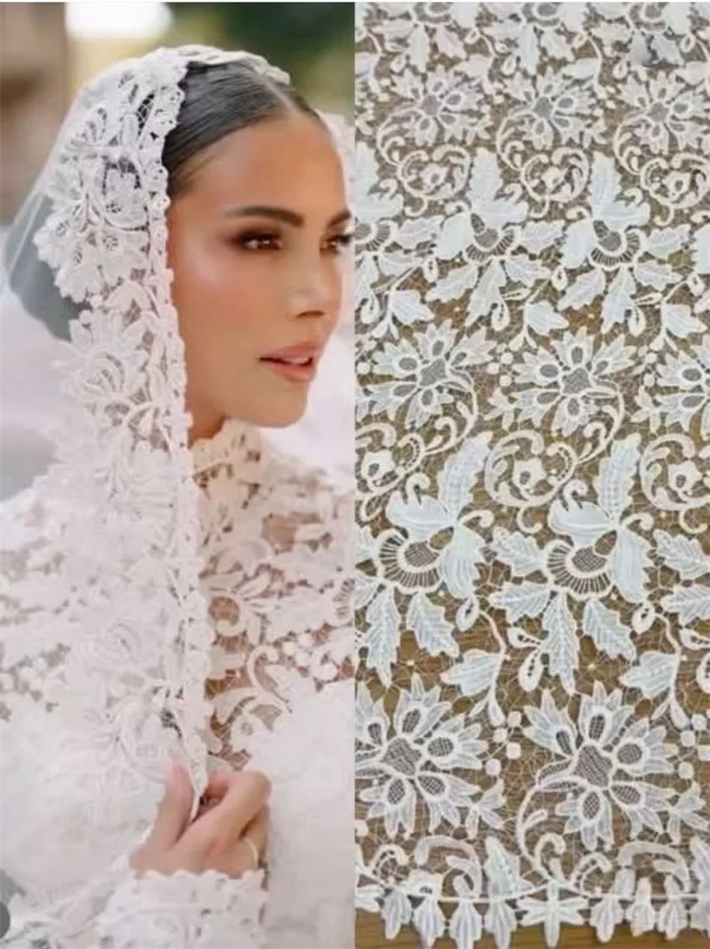 Latest Off white Gorgeous  Wedding dress Guipure Embroidery French Lace Cloth Needle work DIY sewing Needle work Material