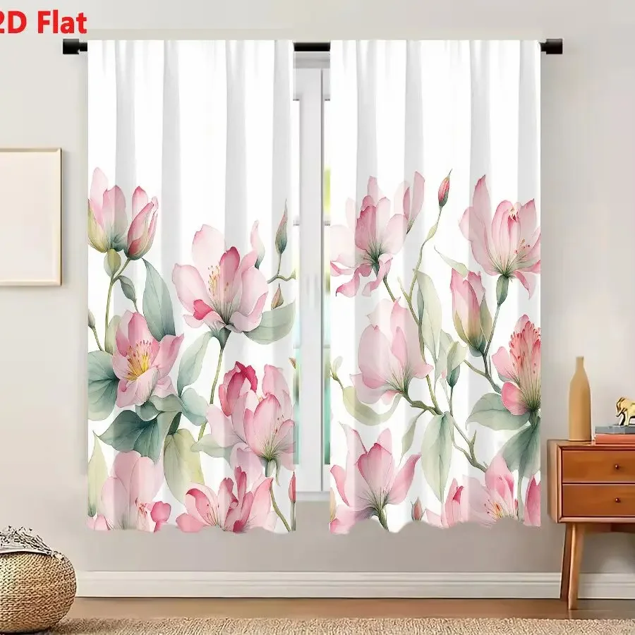 Elegant Pink Peony Floral Print Curtains sheer light filtering window drapes for bedroom living room home decor