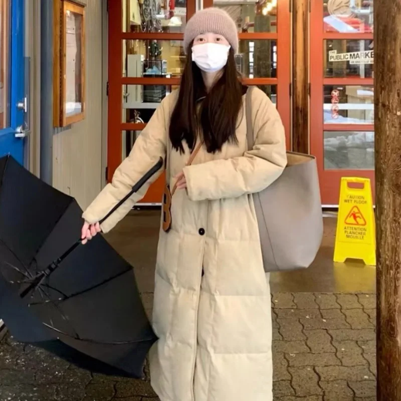 

New Winter 2025 Fashionable Long Mid-Length Down Cotton Jacket Novelty Stylish Design Trendy Outerwear Ultra-Thick