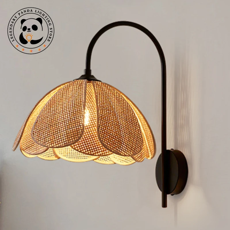 wabi sabi rattan tecelagem lampadas de parede vintage led decoracao quarto viver jantar corredor art sconces designer 01