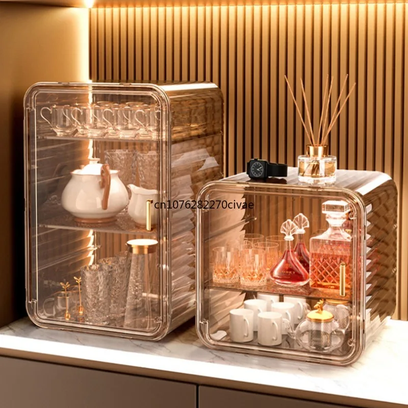 Multifunctional Storage Rack Dustproof Removable Tea Cup Holder Toy Cosmetics Display Rack Home Use High-capacity Storage Box